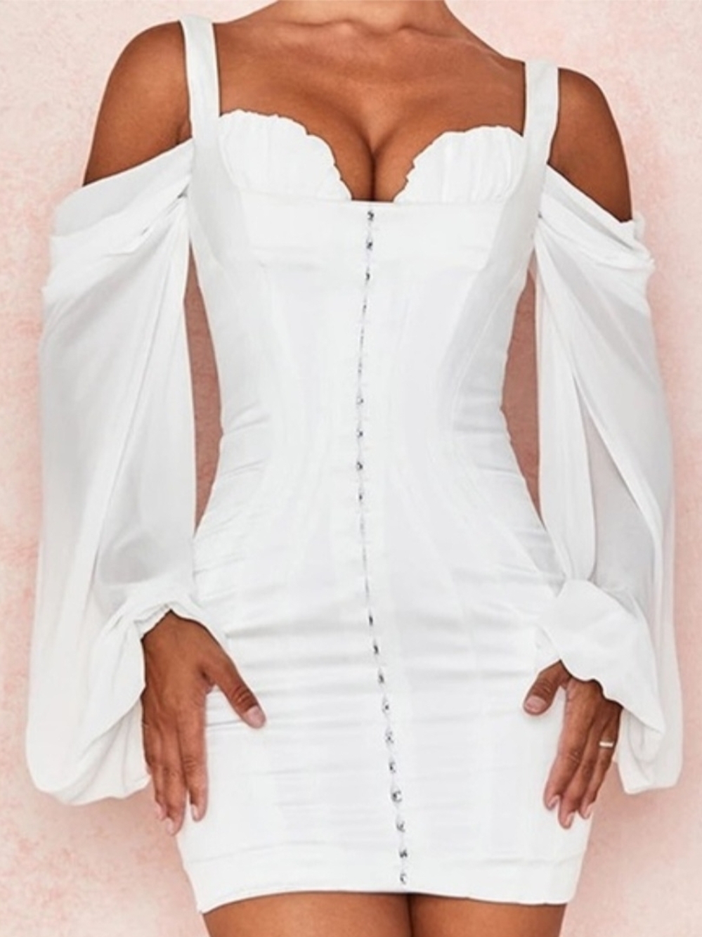 Eva white corset dress with blouson sleeves